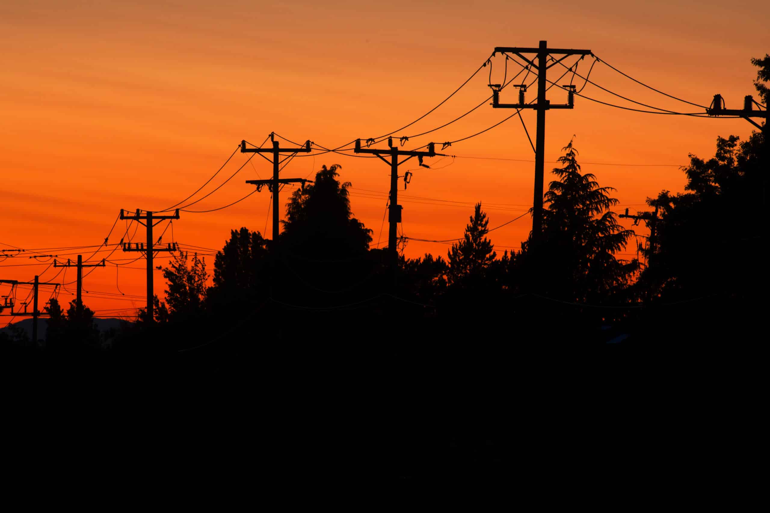 Residential Power Lines in Seattle at Sunset